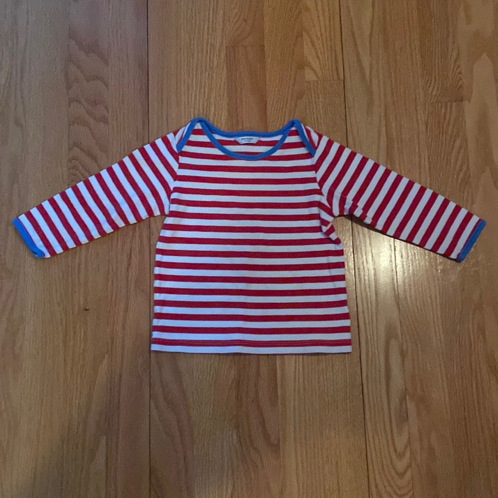 Baby Boden striped shirt with blue piping detail